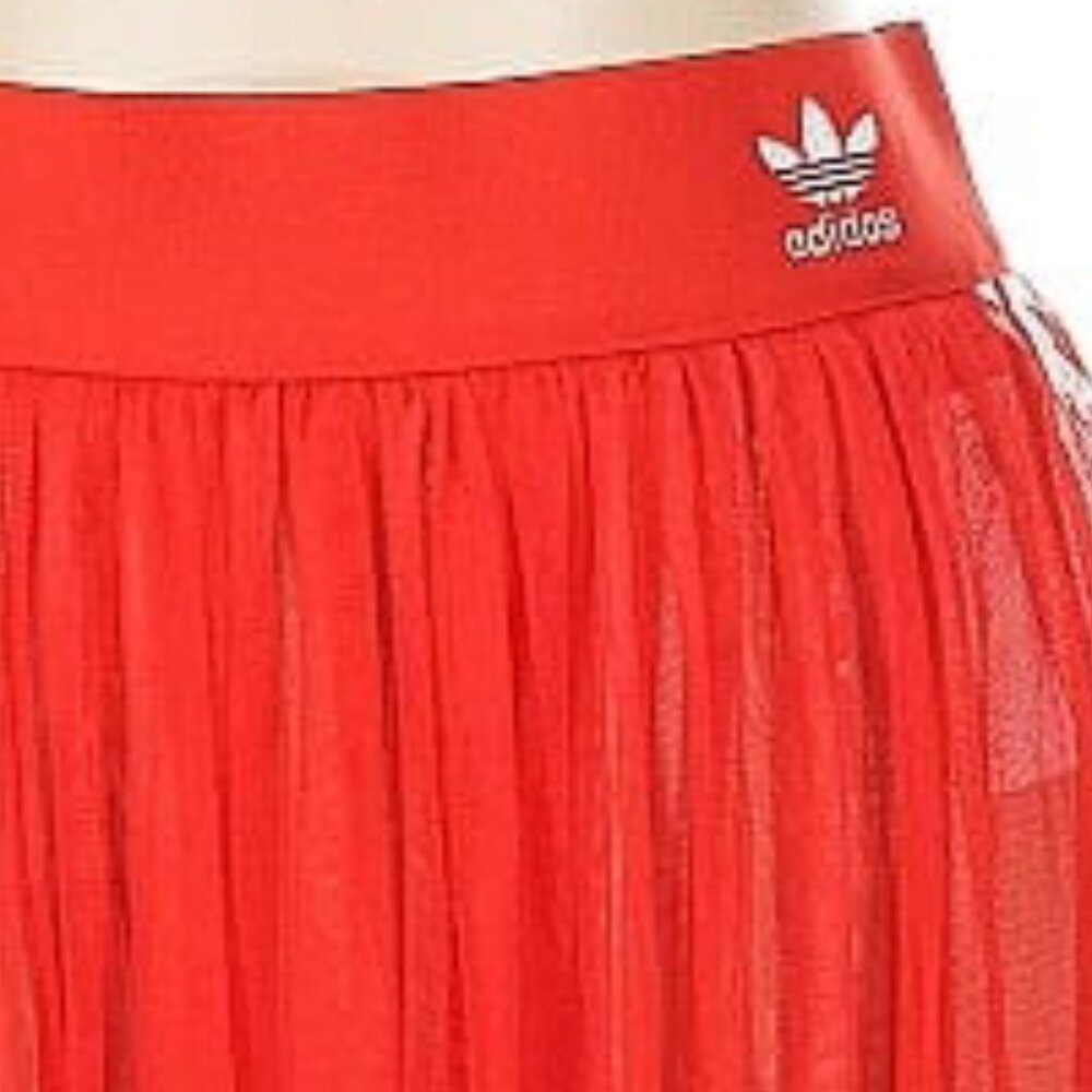 💥HOT ITEM!💥ADIDAS Edgy Chic Pleated Tulle Midi Skirt in Bright Red - Picture 11 of 14